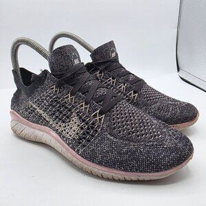 Nike Free RN Flyknit 2018 Womens Size 7 Black Pink Athletic Shoes Running Walkin